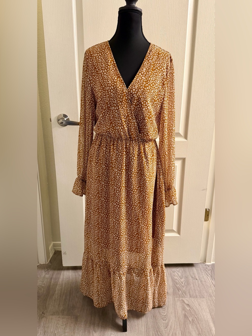 Gold / Tan Cheetah Wrap Maxi Dress